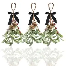 Produktbild: LOOPES Weihnachtsdeko 3PCS Künstlicher Mistelzweig Weihnachts Mistelzweig Hängedekoration Weihnachtskranz Dekoration Weihnachten Mistelzweige Deko mit Rot Weiß Beeren für Weihnachtsfeier Winterdeko