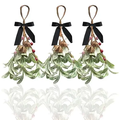 Produktbild: LOOPES Weihnachtsdeko 3PCS Künstlicher Mistelzweig Weihnachts Mistelzweig Hängedekoration Weihnachtskranz Dekoration Weihnachten Mistelzweige Deko mit Rot Weiß Beeren für Weihnachtsfeier Winterdeko