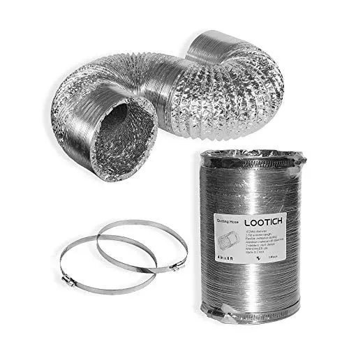 Produktbild: LOOTICH Aluflexrohr Ø 102mm Länge 2.5m Abluftschlauch Flexibel Luftleitungen Aus Aluminium Rohr Flexschlauch für HVAC Lüftung 2 Stück Schlauchschelle Edelstahl Inbegriffen