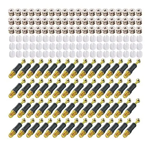 Produktbild: LOOTICH Exzenter Möbelverbinder-Set Exzenterbeschlag Ø14,7mm Einschraubdübel mit Abdeckrand M6x32mm und Eindrehmuttern M6 für Möbel Kabinett Schrank-Verbinder Komplett Schwarz 100 Set