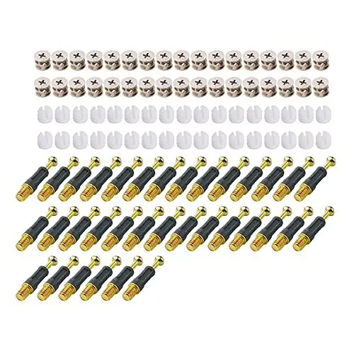 Produktbild: LOOTICH Exzenter Möbelverbinder-Set Exzenterbeschlag Ø14,7mm Einschraubdübel mit Abdeckrand M6x36mm und Eindrehmuttern M6 für Möbel Kabinett Schrank-Verbinder Komplett Schwarz 34 Set