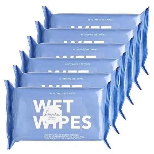 Produktbild: Loovara Intim-Feuchttücher Pflegetücher XL Vorteilspackung - WET WIPES - 240 Tücher (6x40er Packung) Intimpflege Tücher mit Aloe Vera, feuchte Reinigung, Pflege für Unterwegs und Zuhause, Intimhygiene