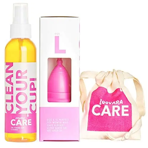 Produktbild: Loovara Menstruationstasse Reiniger Set - Cup (Größe L), Clean Your Cup 150 ml, 100% Naturkautschuk, Made in Germany, Vegan, silikonfrei, ohne Bleichmittel, Lebensdauer bis zu 10 Jahre