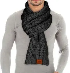 Produktbild: Loowoko Schal Herren damen,Klassische Waffel Strickschal,Winterschal Unisex Warmer Plüsch Schals,Langschal mit Echt-Leder Veredelung,Geschenk für Mann und Vater