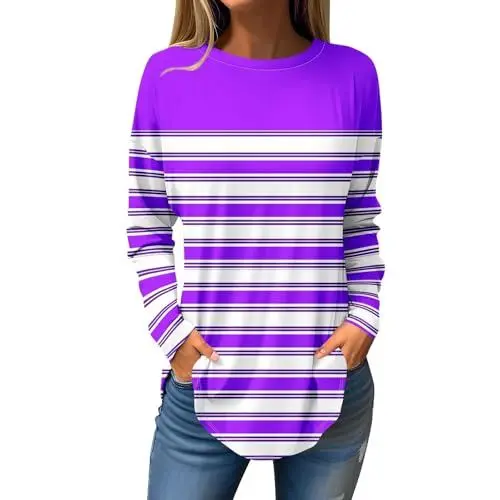Produktbild: LOPILY Damen Blusen Elegant Lässig T-Shirts Langarm Niedliche Tops Blumen Tuniken Tops Rundhals Sweatshirts Damen T Shirt (Pink, S)