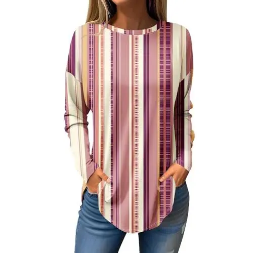 Produktbild: LOPILY Damen Blusen Elegant Lässig T-Shirts Langarm Niedliche Tops Blumen Tuniken Tops Rundhals Sweatshirts Tops Damen Sexy (Pink, S)