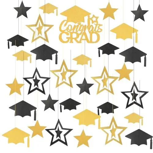 Produktbild: LOPOTIN 35TLG Abi 2024 Deko Graduation Deko Abitur Deko Congrats Grad Bestandene Prüfung Girlande Abi Banner Graduation Girlande Gold Doktorhut Dekoration für Abschlussfeiern Masterabschluss