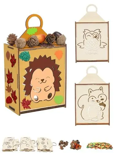 Produktbild: LOPOTIN 3STK Laternen Bastelset für Kinder Herbst Basteln aus Holz Igel Lampions St Martin Laterne Martinslaterne Kinder Eule Holzlaterne zum Basteln und Bemalen für Jungen Mädchen Sankt Martin