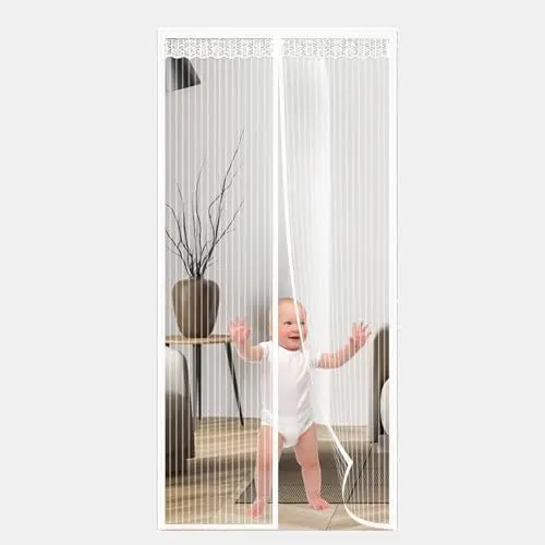 Produktbild: LOPOTIN 90x210cm Magnet Fliegengitter Tür Tür Insektenschutz Balkontür Ohne Bohren Mückenschutz Fliegenvorhang Terrassentür Weiß Fliegenschutz Fliegennetz Moskitonetz Mosquito Net Door für Haustür
