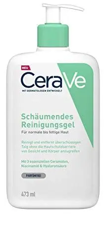 Produktbild: CeraVe Schäumendes Reinigungsgel, Sanftes Waschgel zum Entfernen von Verschmutzungen, Talg und Makeup, Feuchtigkeitsspendend, mit Niacinamid, Hyaluron und Ceramiden, 473 ml
