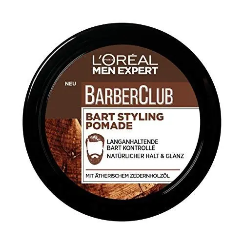 Produktbild: L'Oréal Men Expert Bart Styling Pomade für Männer, Haar- und Bartwachs für einen definierten Style, Bartpflege für Herren mit holzigem Duft und ätherischem Zedernholzöl, Barber Club, 1 x 75 ml