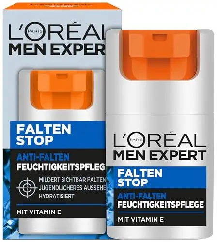 Produktbild: L'Oréal Men Expert Gesichtspflege gegen Falten für Männer, Anti-Aging Feuchtigkeitscreme gegen Hautalterung und Augenringe, Gesichtscreme für Herren mit Vitamin E, Falten Stop, 1 x 50 ml