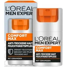Produktbild: L'Oréal Men Expert Gesichtspflege gegen trockene Haut für Männer, Feuchtigkeitsspendende Feuchtigkeitscreme für strapazierte Haut, Gesichtscreme für Herren mit Ceramiden, Comfort Max, 1 x 50 ml
