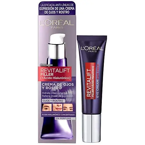 Produktbild: L'Oréal Paris Crema Antiedad de Ojos y Rostro Revilafit Filler, Con Ácido Hialurónico, Rellena Arrugas e Hidrata Intensamente, Eficacia Multizona, Sin Perfume, 30 ml