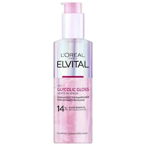 Produktbild: L'Oréal Paris Elvital Glycolic Gloss Serum für glanzloses und stumpfes Haar, Haarpflege für intensive Geschmeidigkeit und ultimativen Glanz, Leave-In Serum, regenerierend, mit Glykolsäure, 150ml
