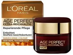 Produktbild: L'Oréal Paris Nachtpflege für Frauen: für intensive Pflege und Milderung von Knitterfalten über Nacht mit Manuka Honig und Calcium, Age Perfect Extra Reichhaltigkeit1x 50ml