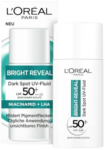 Produktbild: L'Oréal Paris UV Fluid LSF 50 - Schützt vor Sonnenstrahlen, Beugt Falten & Pigmentflecken vor, mit Vitamin C und E, Bright Reveal UV Fluid, 50 ml
