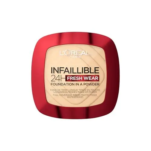 Produktbild: L'Oréal Paris Wasserfestes Puder Make-up mit hoher Deckkraft, Deckendes Kompaktpuder mit mattem Finish und 24h Halt, Infaillible 24H Fresh Wear Foundation Powder, Nr. 130 True Beige, 1 x 9 g