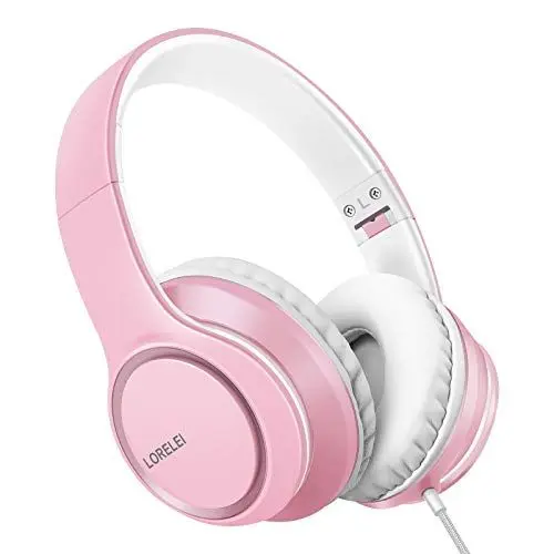 Produktbild: LORELEI X8 Over-Ear-Kopfhörer mit Mikrofon mit 1,45 m verwicklungsfreier Nylonschnur und 3,5-mm-Stecker, leicht, faltbar und tragbar, für Smartphone, Tablet, Computer, MP3/4, Rosa (Pearl Pink)