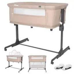 Produktbild: Lorelli Baby Beistellbett Milano 2 in 1, Reisebett, Babybett, Stubenwagen mit faltbaren Seitenwand, höhenverstellbare Babywiege mit Matratze, faltbar, Zustellbett, Rollen, 0-6 Monate, beige