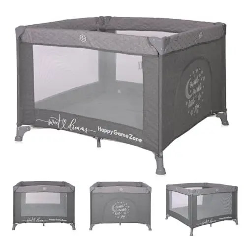Produktbild: Lorelli Baby Laufstall Sunny Playground, Kleiner Laufgitter 100x100 cm, Absperrgitter mit atmungsaktivem Netz, Schutzgitter mit Reißverschlusstür, Faltbarer Krabbelgitter, grau