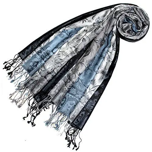 Produktbild: Lorenzo Cana Damen Pashmina Schal Schaltuch gewebt 100% Seide 70 x 190 cm Paisley Seidenschal Seidentuch Blau Grau 7805233