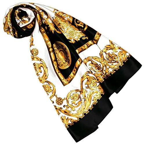 Produktbild: Lorenzo Cana Damen Seidentuch aufwändig bedruckt Tuch 100% Seide 100 cm x 100 cm Silk Damentuch gold schwarz weiss Schaltuch 8900188