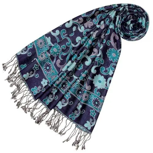 Produktbild: Lorenzo Cana Damenschal Schaltuch Naturfasern Schal jacquard gewebt Viskose Paisley Muster Tuch Blau Türkis Bunt 78686