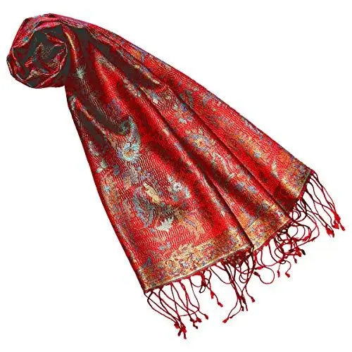 Produktbild: Lorenzo Cana Luxus Seidenschal für Frauen Schal 100% Seide gewebt Damenschal elegant Paisley Muster Mehrfarbig, Türkis-rostrot, 35 x 160 cm