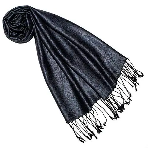 Produktbild: Lorenzo Cana Luxus Seidenschal für Frauen Schal 100% Seide gewebt Damenschal elegant Paisley Muster Ton in Ton, Schwarz-blau, 35 x 160 cm