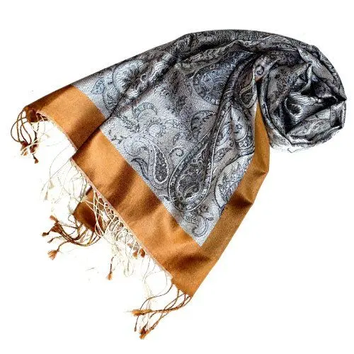 Produktbild: Lorenzo Cana Pashmina Damen Schal Schaltuch jacquard gewebt 100% Seide 55 x 180 cm Paisleymuster Seidenschal Seidentuch Seidenpashmina 78070