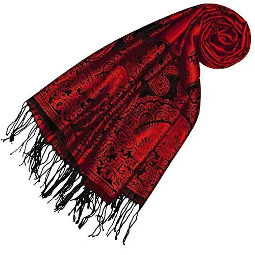 Produktbild: Lorenzo Cana Pashmina Schal Schaltuch gewebtes Paisleymuster 70 cm x 180 cm Tuch Naturfaser Rot Schwarz 93316