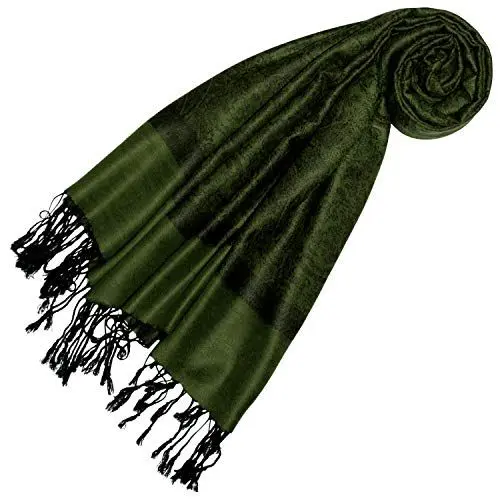 Produktbild: Lorenzo Cana Pashmina Schal Schaltuch jacquard - gewebt Paisley Muster 70 cm x 180 cm Tuch Naturfaser Olivgrün Schwarz 93324