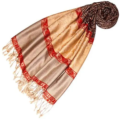 Produktbild: Lorenzo Cana Pashmina Schal Schaltuch jacquard - gewebt Paisley Muster 70 x 180 cm Tuch Naturfaser Camel Braun Rot 93336