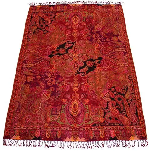 Produktbild: Lorenzo Cana Wolldecke aufwändig Jacquard gewebtes Paisley Muster flauschig weich Decke 100% Wolle Wohndecke Sofadecke Wohndecke Rot in exotischer Eleganz 96120