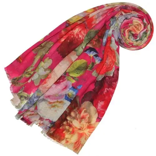 Produktbild: Lorenzo Cana - Damen Pashmina Schal Schaltuch aus weicher Wolle vom Merino Lamm buntes Blumen-Muster mehrfarbig 70 cm x 180 cm Wollschal Wolltuch 78662