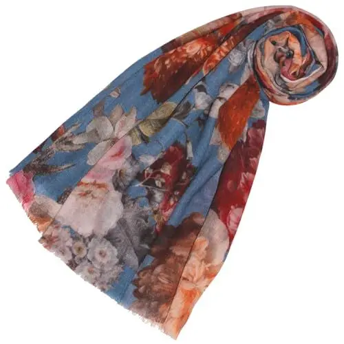 Produktbild: Lorenzo Cana - Damen Pashmina Schal Schaltuch aus weicher Wolle vom Merino Lammwoolle florales Muster mehrfarbig 70 cm x 180 cm Wollschal Wolltuch 78661