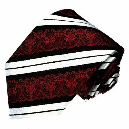 Produktbild: Lorenzo Cana - Luxus Designer Krawatte aus 100% Seide - Barock Seidenkrawatte Rot Schwarz Weiss Streifen Barock - 84214