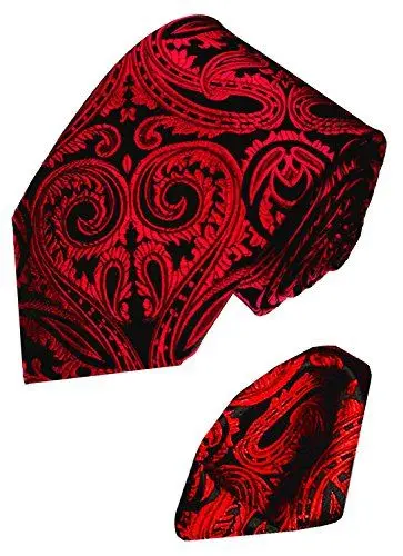 Produktbild: Lorenzo Cana - Set aus 100% Seide : rot schwarz Paisley Krawatte mit Eintstecktuch - Hochzeit Schlips mit Tuch - 8438401