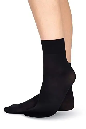 Produktbild: LORES Damen-Socken, Mikrofaser, blickdicht, enganliegend, Crew-Länge, 60 Denier, Anti-Druck-Band, knöchelhohe Strumpfwaren (Made in Italy), schwarz, Einheitsgröße