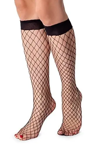Produktbild: LORES Kniestrümpfe für Damen, Fischnetz-Stil, Einheitsgröße, Rautenmuster, Nana Nero, Einheitsgröße