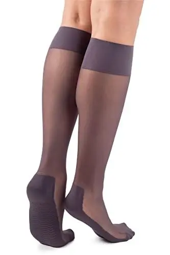 Produktbild: LORES Pop Socks Damen Kniestrümpfe atmungsaktiv mit Massagesohle druckfrei 20 DEN ein Paar, Fumo, Einheitsgröße