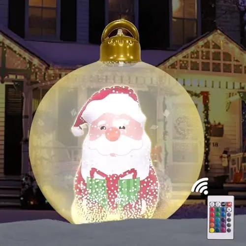 Produktbild: LORESJOY Aufblasbare Weihnachtskugeln,60cm Groß Leuchtende LED Weihnachtskugeln mit Fernbedienung, Weihnachtsmann Aufblasbar Kugeln Weihnachtsdeko Weihnachten Ball