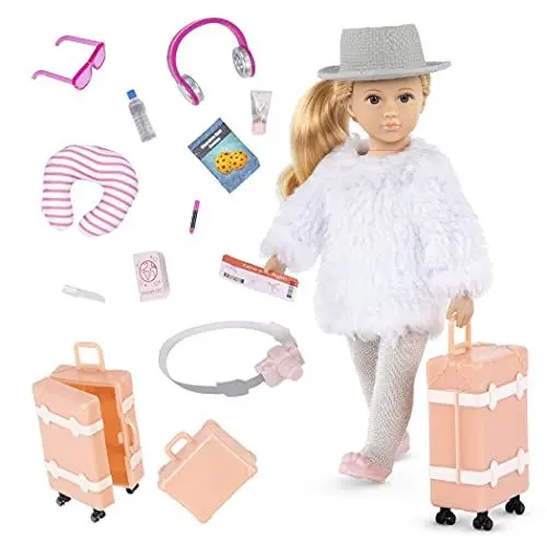 Produktbild: Lori Puppe Leighton auf Reise – Mini Puppe 15 cm mit Puppenkleidung, blonden langen Haaren, Puppen Zubehör – Spielzeug für Kinder ab 3 Jahre