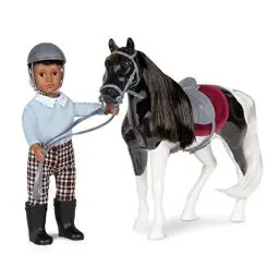 Produktbild: Lori – Kleine Puppe & Spielzeug Pferd – 15 cm Mini Puppe Junge & Schwarzes Schecke – mit Puppenzubehör, Tier & Puppenkleidung – Reitzubehör – Spielzeug für Kinder ab 3 Jahren – Landon & Luna
