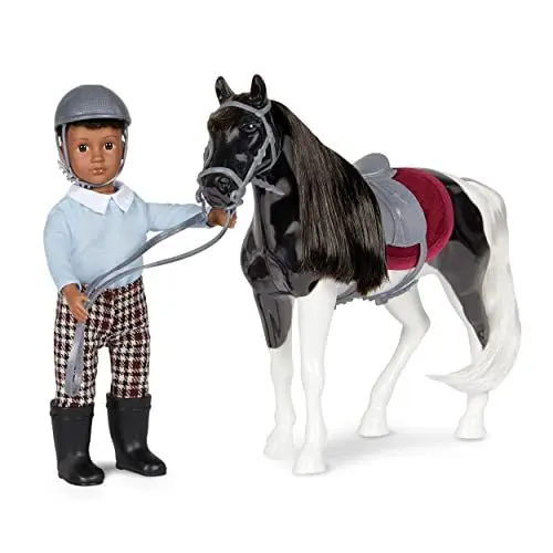 Produktbild: Lori – Kleine Puppe & Spielzeug Pferd – 15 cm Mini Puppe Junge & Schwarzes Schecke – mit Puppenzubehör, Tier & Puppenkleidung – Reitzubehör – Spielzeug für Kinder ab 3 Jahren – Landon & Luna