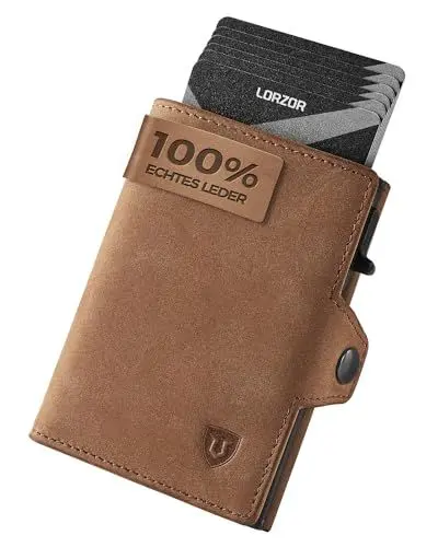 Produktbild: LORZOR® Slim Wallet mit Münzfach, Geldbörse aus Echtem Leder für Herren, RFID Blocker Portemonnaie, Kartenetui, Geldbeutel für 10 Karten, Smart Wallet