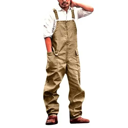 Produktbild: Long Casual-JumpAnzüge Lateres Lätzchen Stampfer Fit Kurzfilme Leichtgewicht Herren insgesamt Jogging Anzughose Herren (Yellow, S)