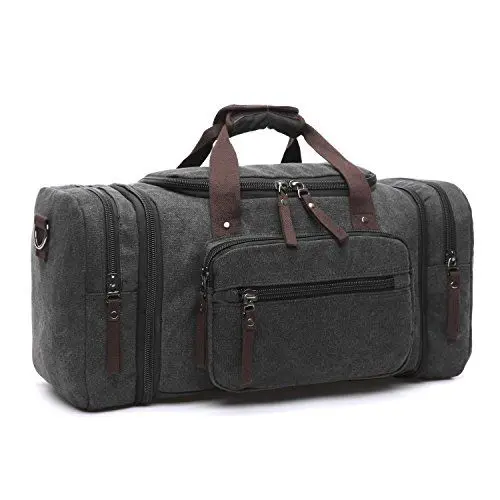 Produktbild: LOSMILE Canvas Reisetasche,Weekender Tasche Sporttasche Handgepäck für Damen und Herren mit der Großen Kapazität. (Schwarz)