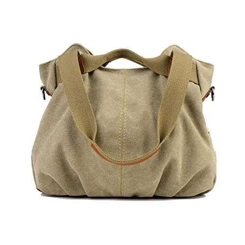 Produktbild: LOSMILE Damen Leinwand Handtasche Schultertasche Leinentasche Umhängetasche Tragetasche Henkeltasche Hobo Tasche (khaki)